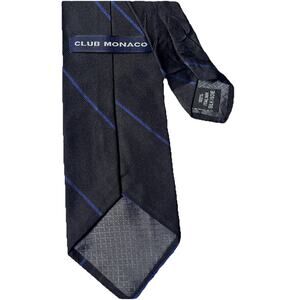 Club Monaco Black Blue Diagonal Stripe Repp Mens Tie 3.5 x 57 Preppy EUC